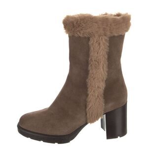 Aquatalia Brown Suede Shearling Boot Made in Italy NWOB Size 8 1/2